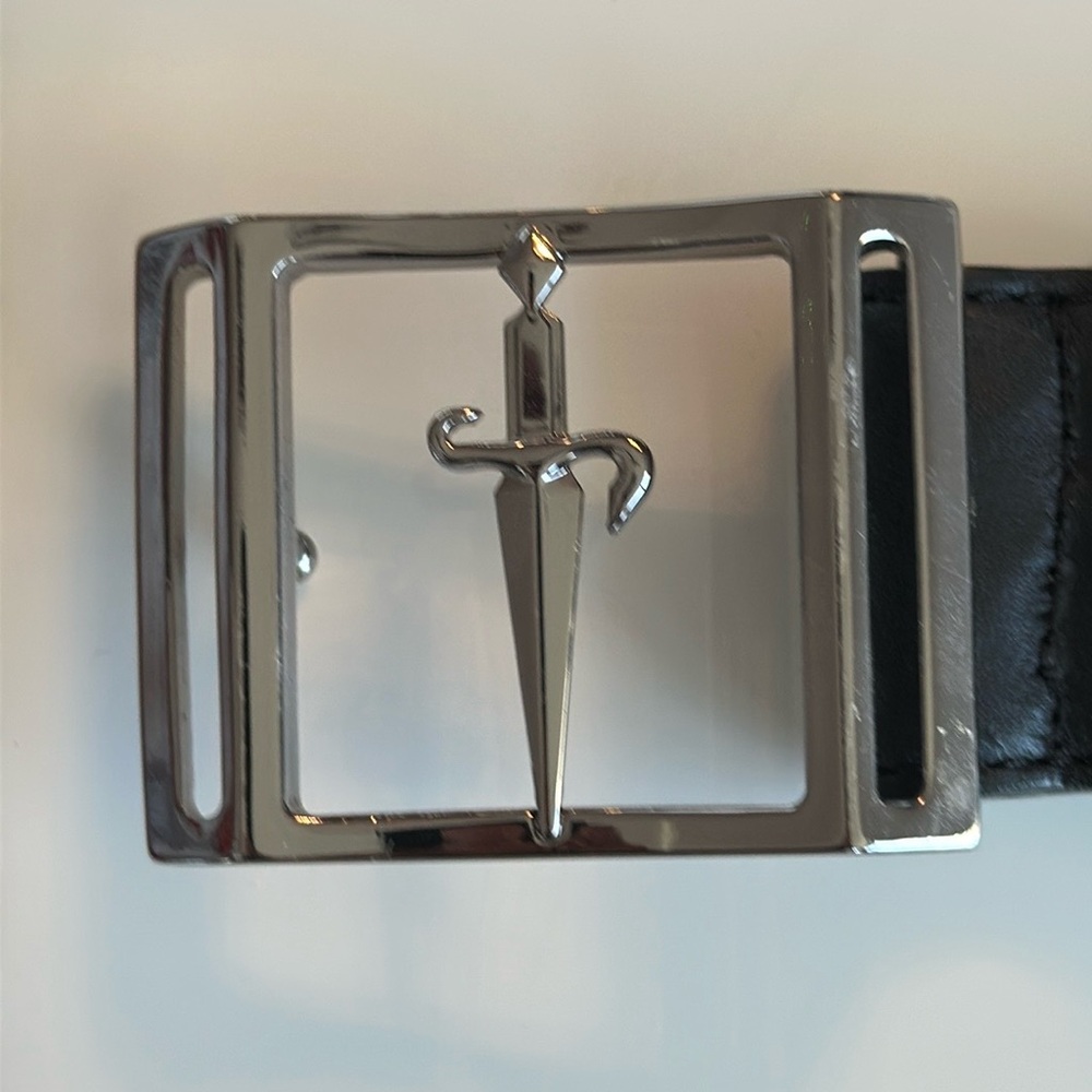 Authentic Cesare Paciotti men's black leather belt with diamond design